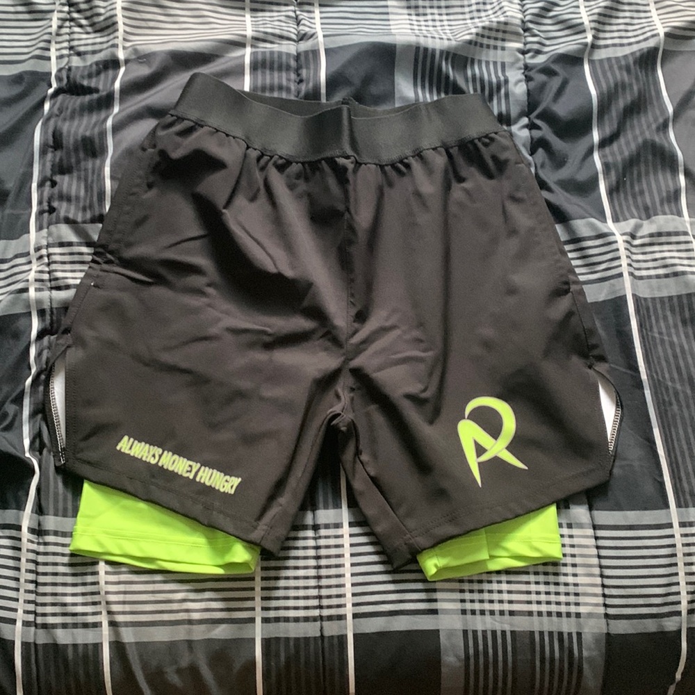 Additional photo for the black and neon green money hungry shorts